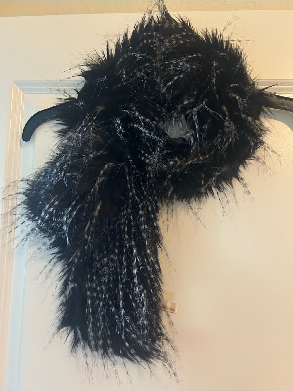 Chico's Black Feather Boa Scarf with Silver-Tipped Accents